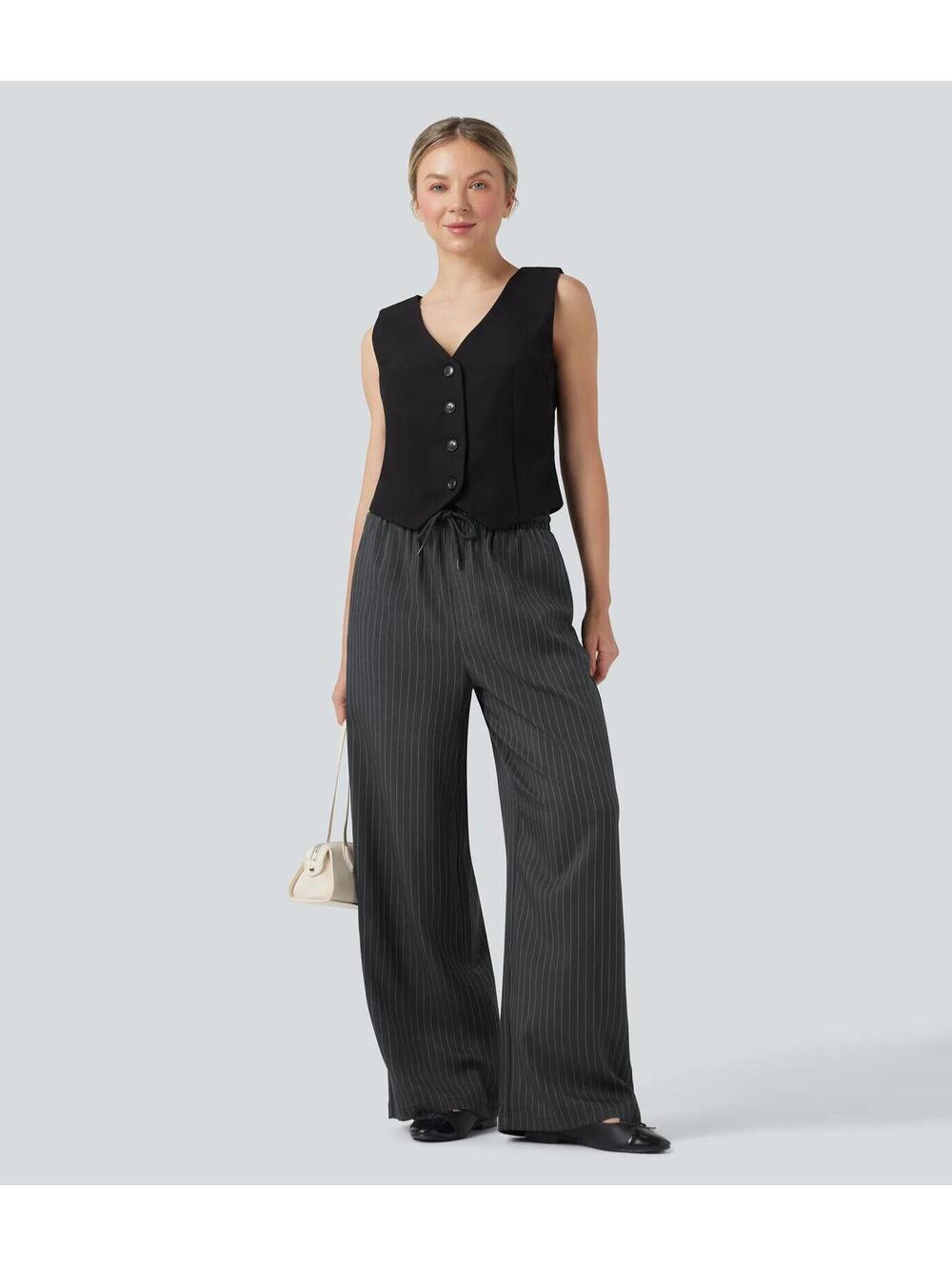 NWT Halara High Waisted Drawstring Wide Leg Stripe Casual Pants Size Small - Picture 2 of 5